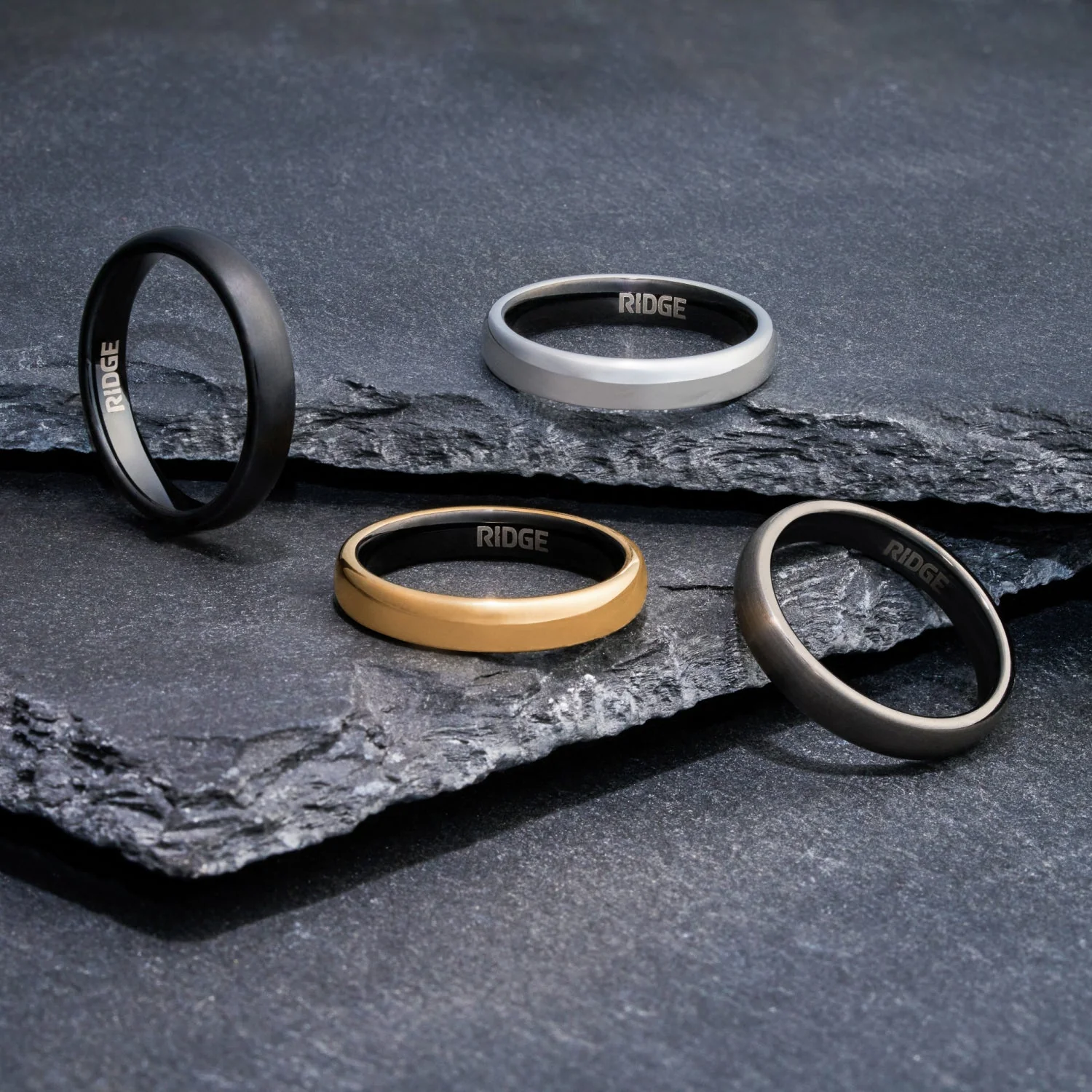 Ridge 4mm Rounded Ring Set - 24K Gold - Image 7
