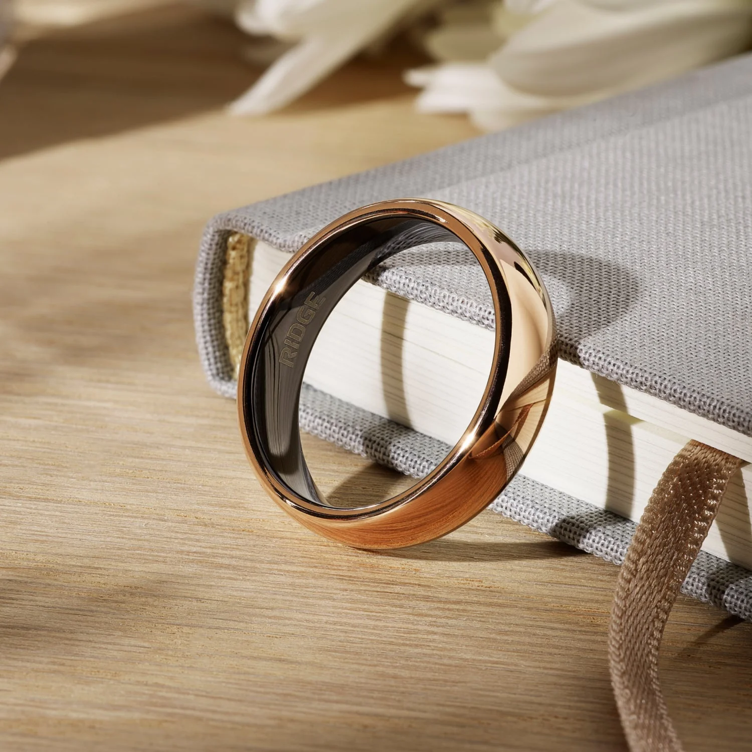 Ridge 6mm Rounded Ring Set - 18K Rose Gold - Image 6
