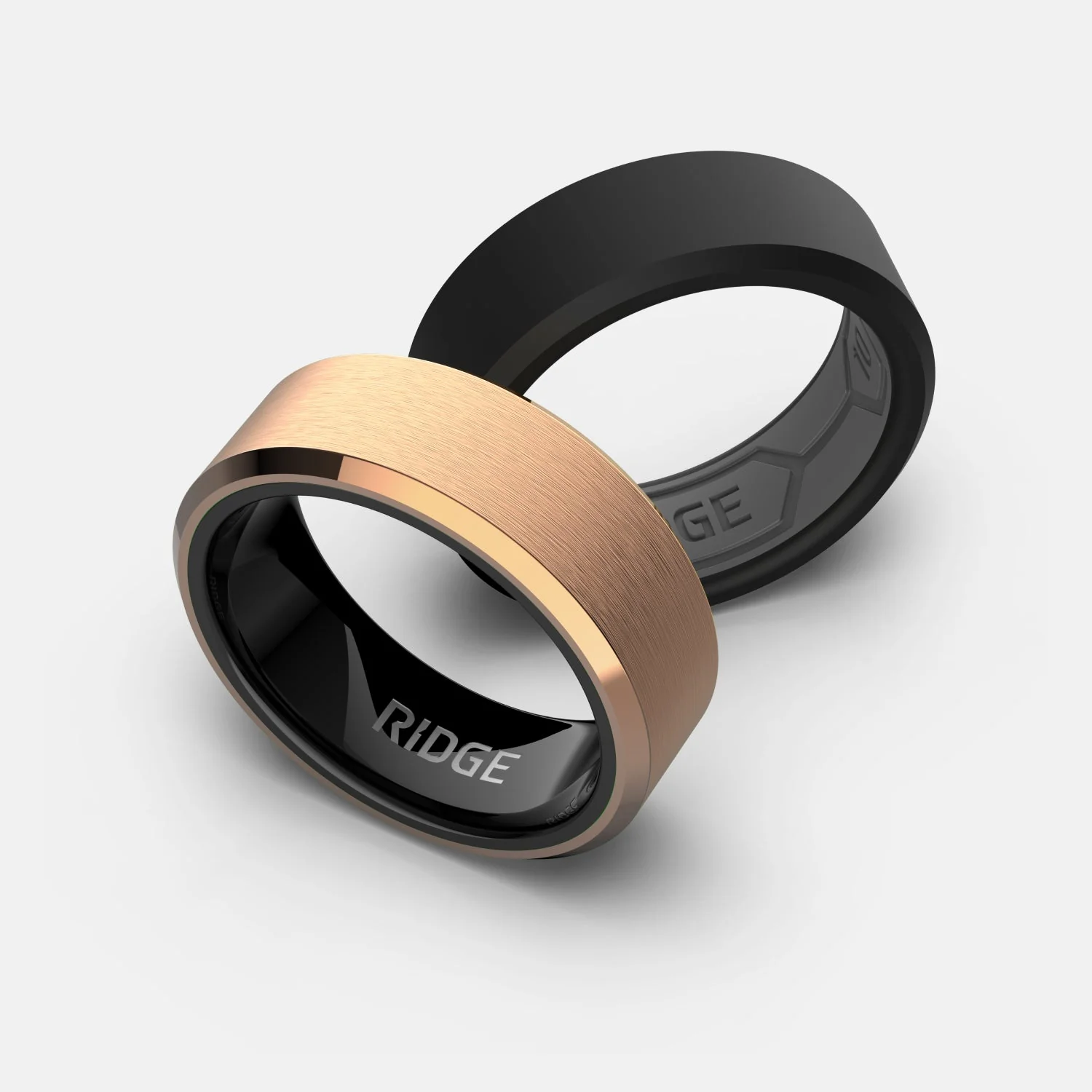 Ridge 8mm Beveled Ring Set - 18K Rose Gold - Image 3