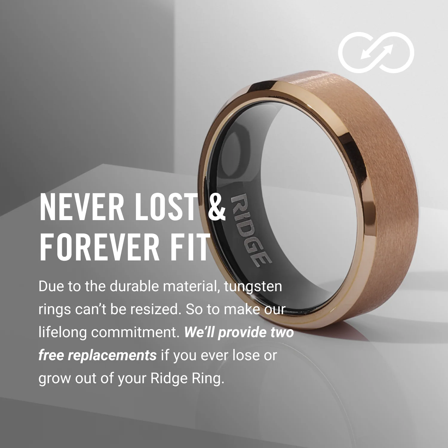 Ridge 8mm Beveled Ring Set - 18K Rose Gold - Image 7