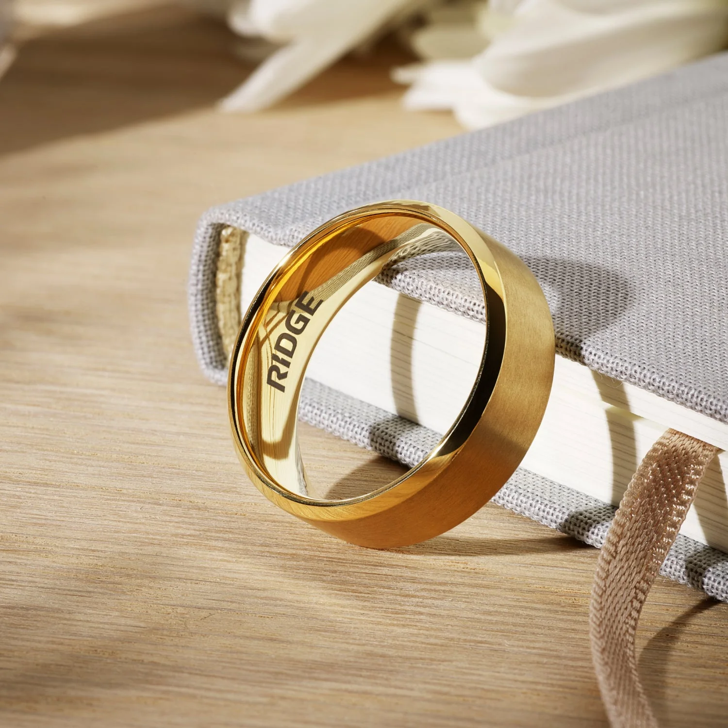 Ridge 8mm Beveled Ring Set - 24K Gold | Tantalum - Image 6