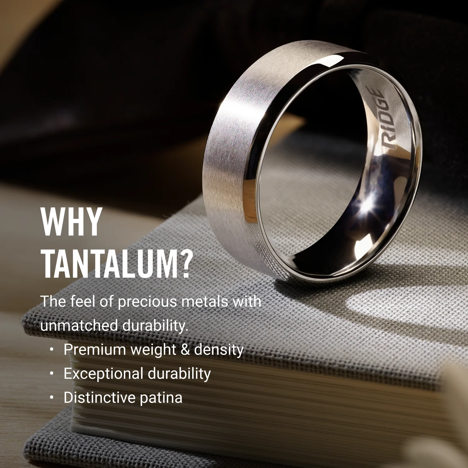 Ridge 8mm Beveled Ring Set - Platinum | Tantalum - Image 10