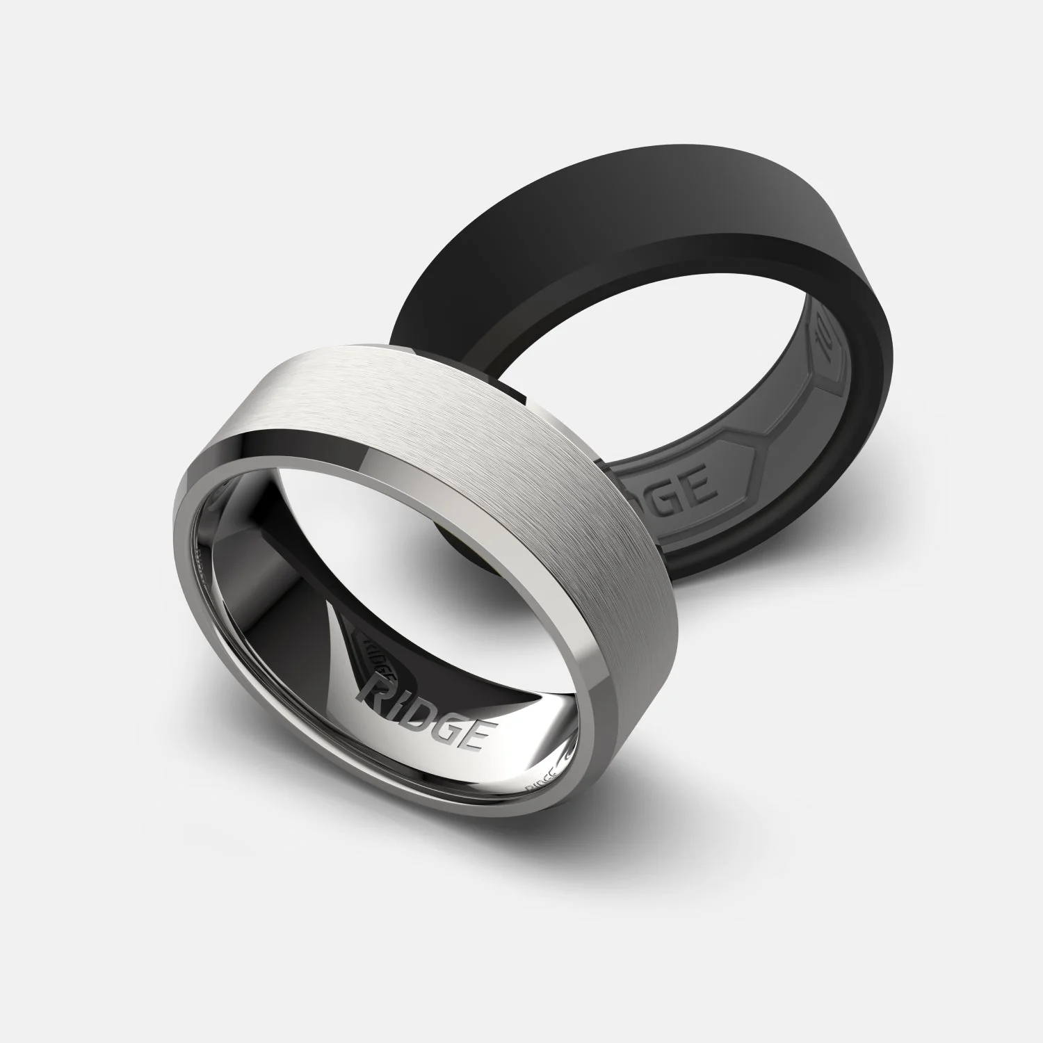 Ridge 8mm Beveled Ring Set - Platinum | Tantalum - Image 3