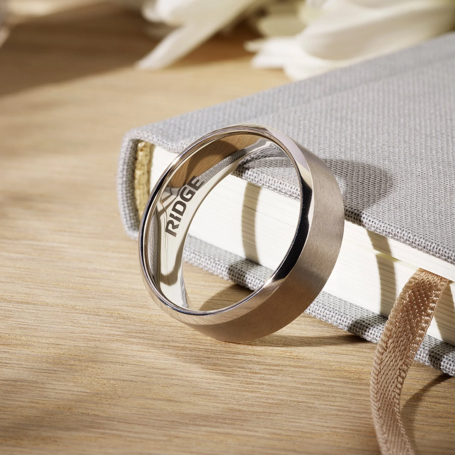 Ridge 8mm Beveled Ring Set - Platinum | Tantalum - Image 6